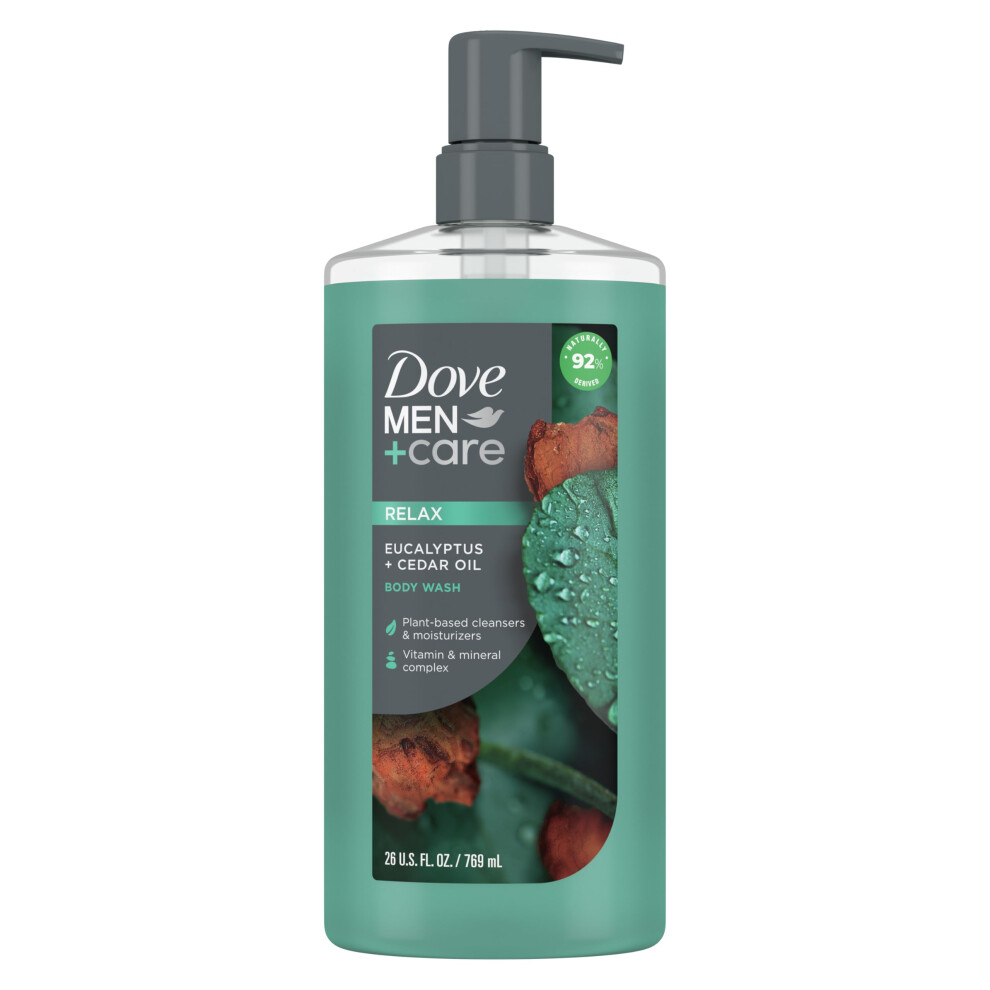 Dove Men+Care Body Wash Eucalyptus + Cedar Oil to Rebuild Skin in the Shower with Plant-Based Cleansers and Moisturizers 26 oz