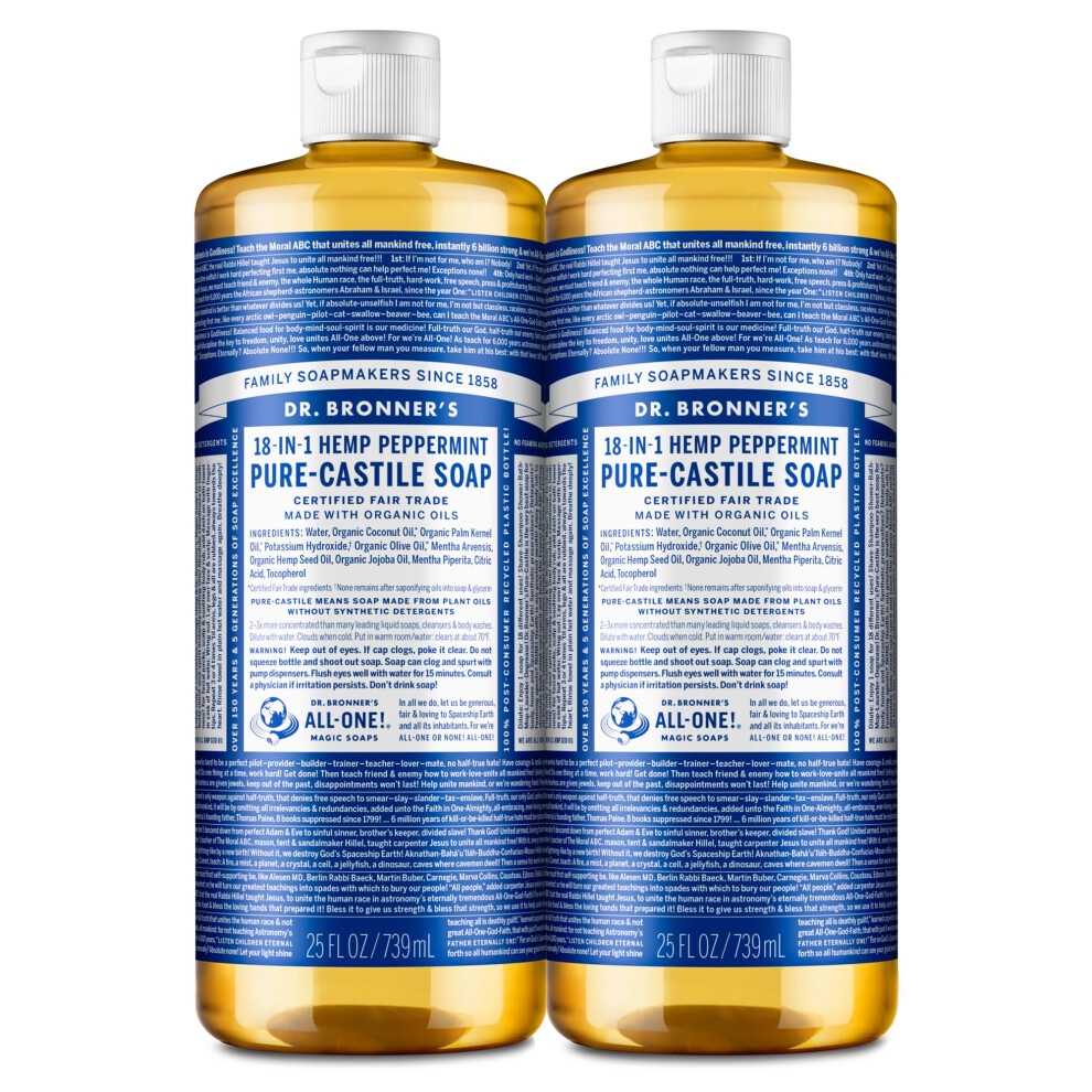 Dr. Bronner's Dr. Bronner Hemp Peppermint Pure Castile Oil Made with Organic Oils Certified - 25 Fl Oz (Pack of 2)