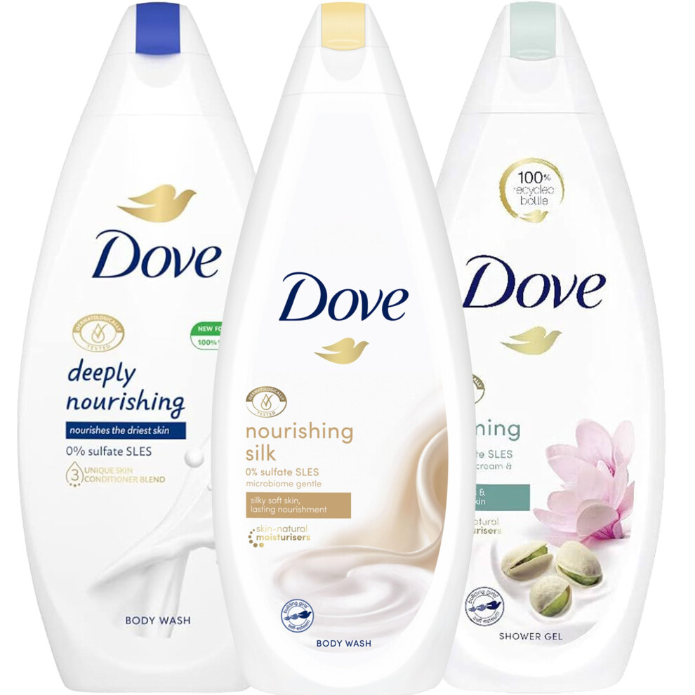 Dove Body Wash Variety Set of 3  Calming Pistachio and Magnolia  Deeply Nourishing  and Nourishing Silk  25.36 Ounce Each