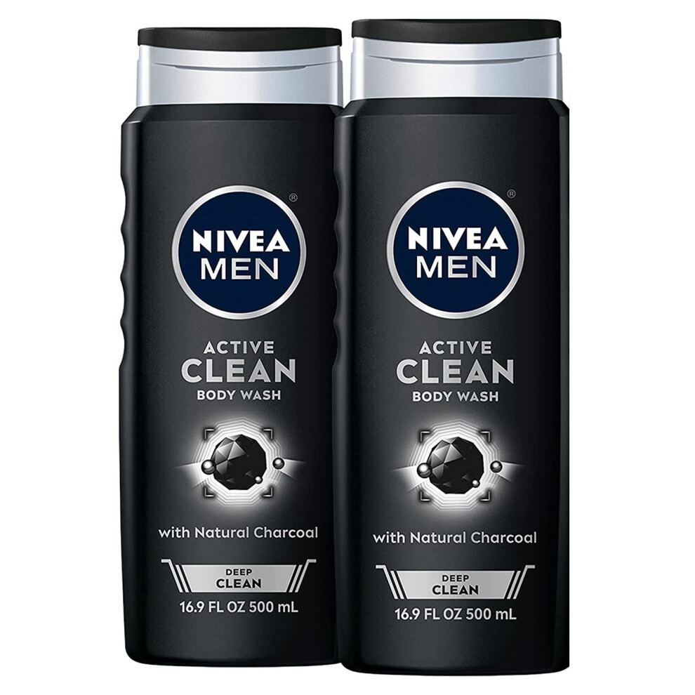 Nivea Men DEEP Active Clean Charcoal Body Wash  Cleansing Body Wash with Natural Charcoal  2 Pack of 16.9 Fl Oz Bottles