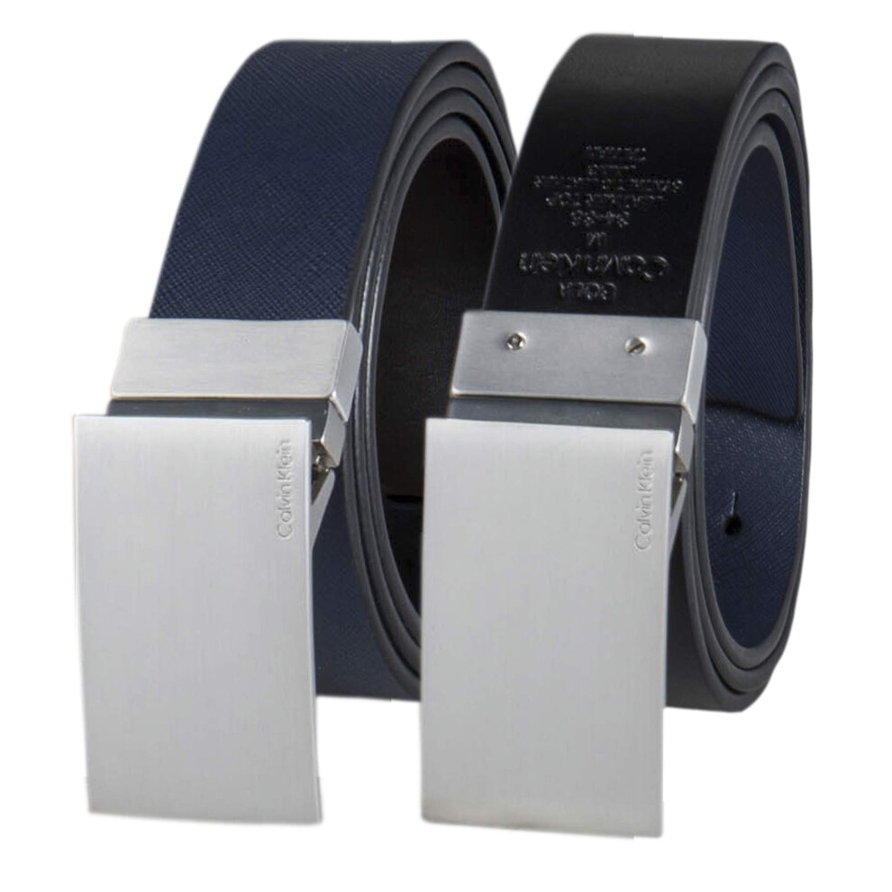 Calvin Klein Men's Reversible Dress Belt with Plaque Buckle  Navy/Blac