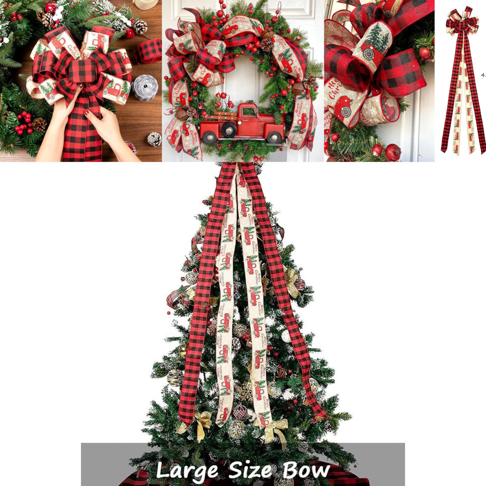 14 Delightful Meter Christmas Tree Top Star With Striking Red Checkered Bow-image-OPC-PFN2FTG-NEW