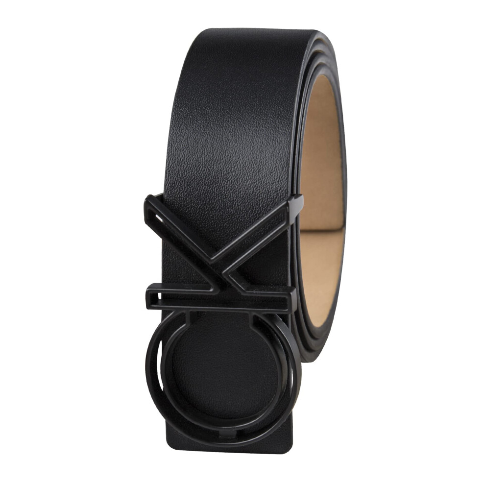 Calvin Klein Men's Casual CK Monogram Cut Out Buckle Belt  Double Blac