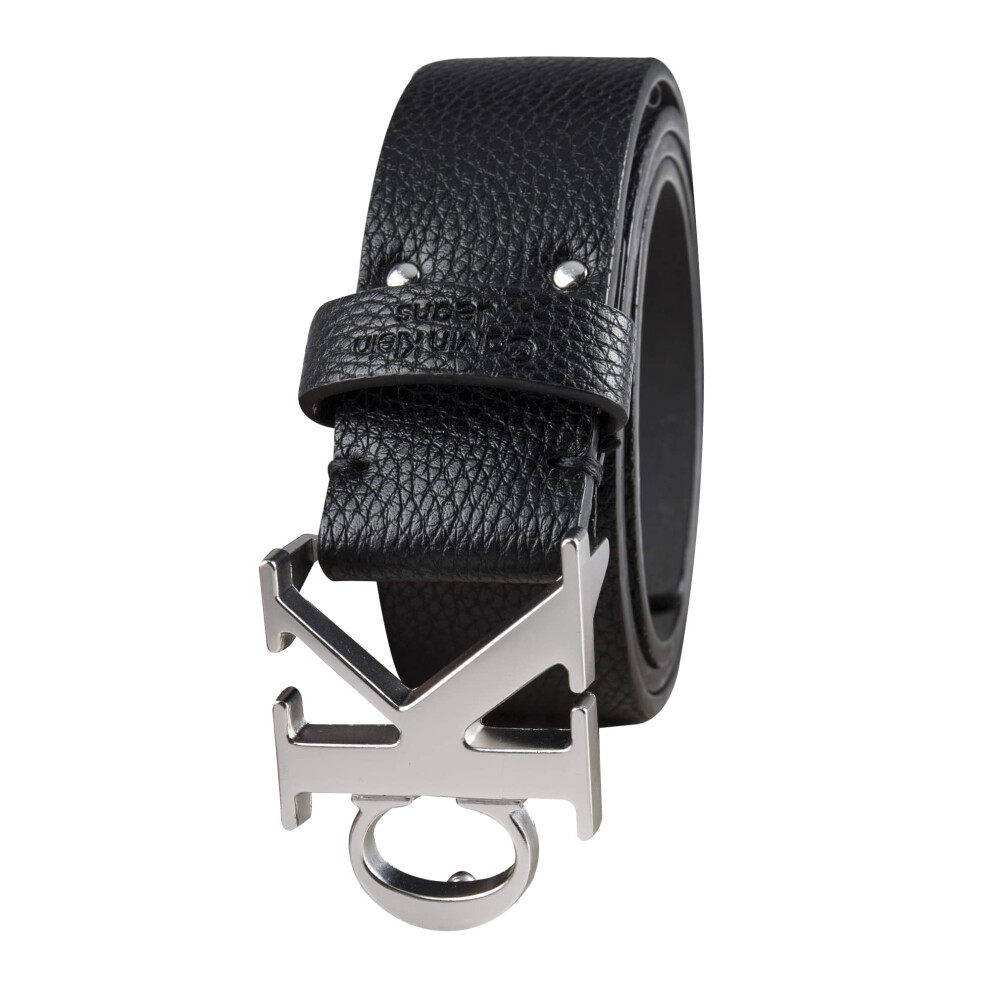 Calvin Klein Men's Logo Buckle Belt  Black/Silver  Small (30-32)