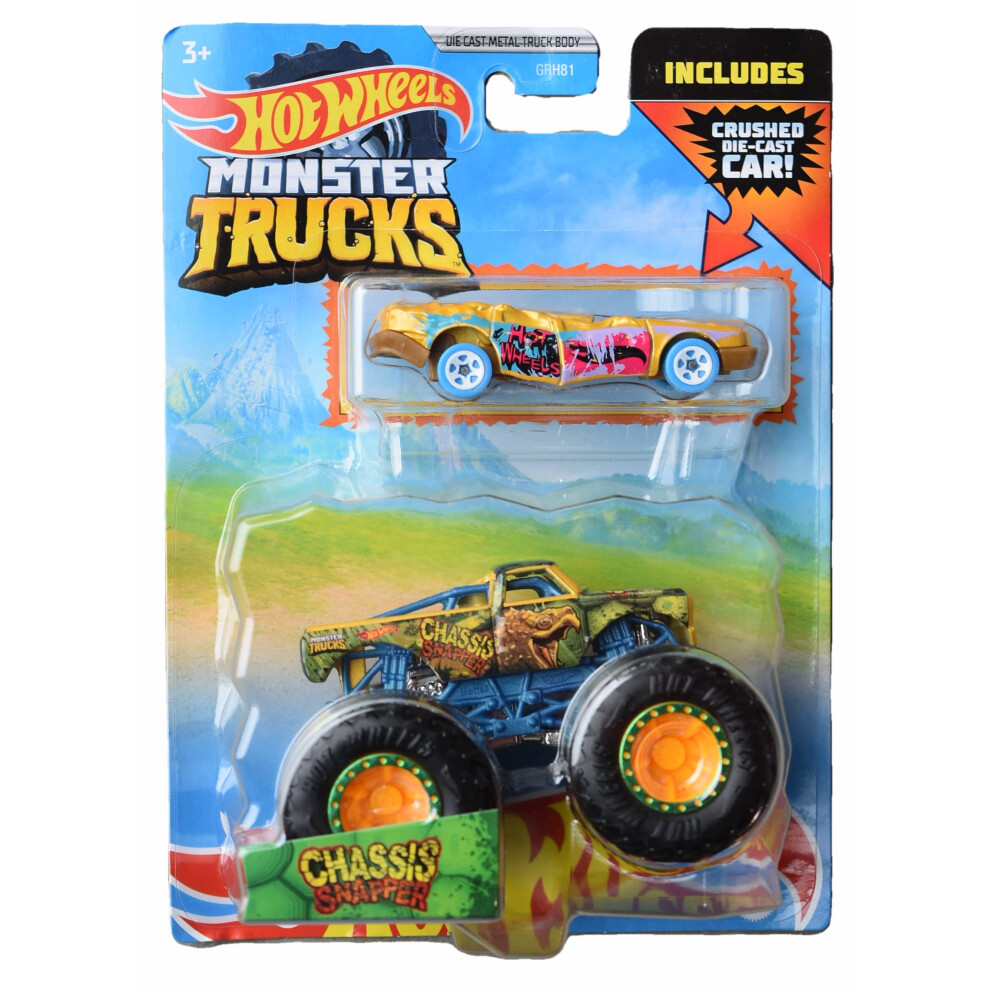 Hot Wheels Monster Trucks Chassis Snapper  Includes Crushed Die Cast C