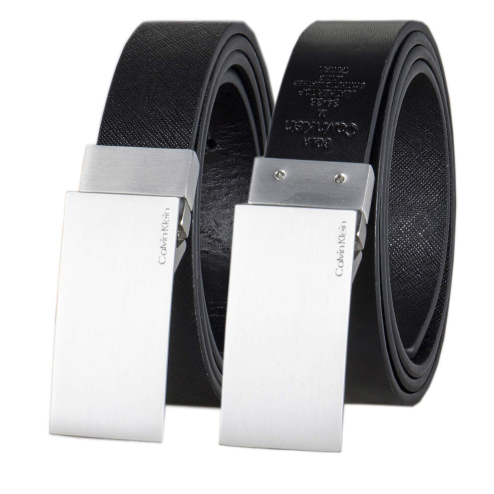 Calvin Klein Men's Reversible Dress Belt with Plaque Buckle  Deep Blac