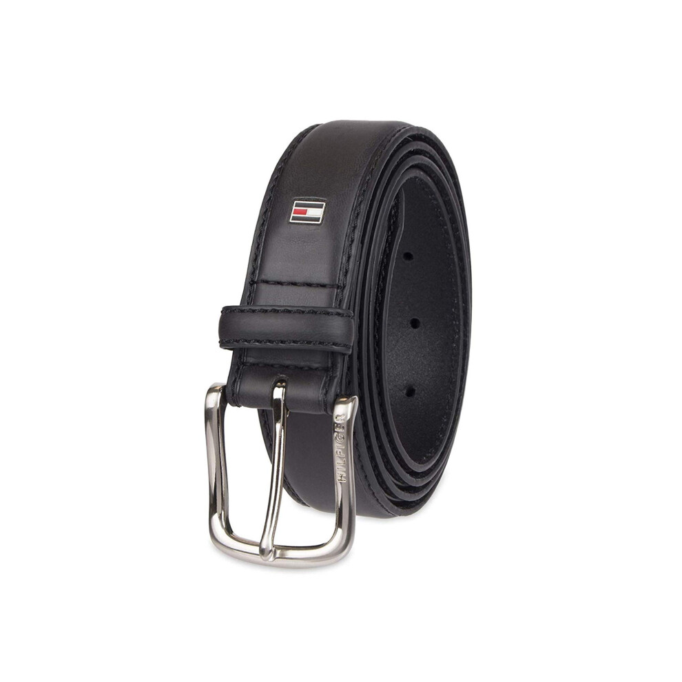 Tommy Hilfiger Men's Harness Buckle 35mm Stiched Edge Belt  44  Black