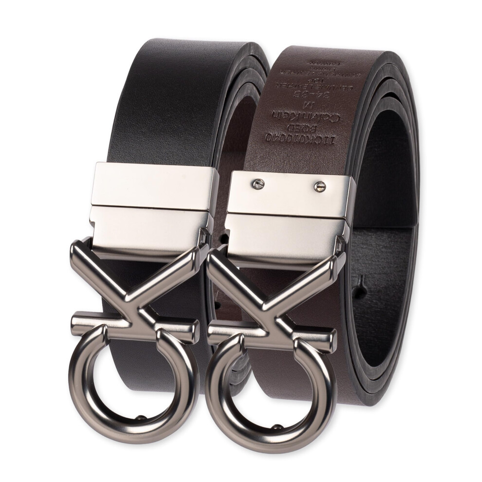 Calvin Klein Men's CK Buckle Rev Belt  Black/Brown Plaque  Large (38-4