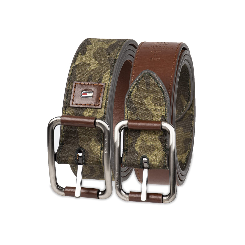 Tommy Hilfiger Men's Reversible Belt  Olive Camo/Tan  Large (38-40)