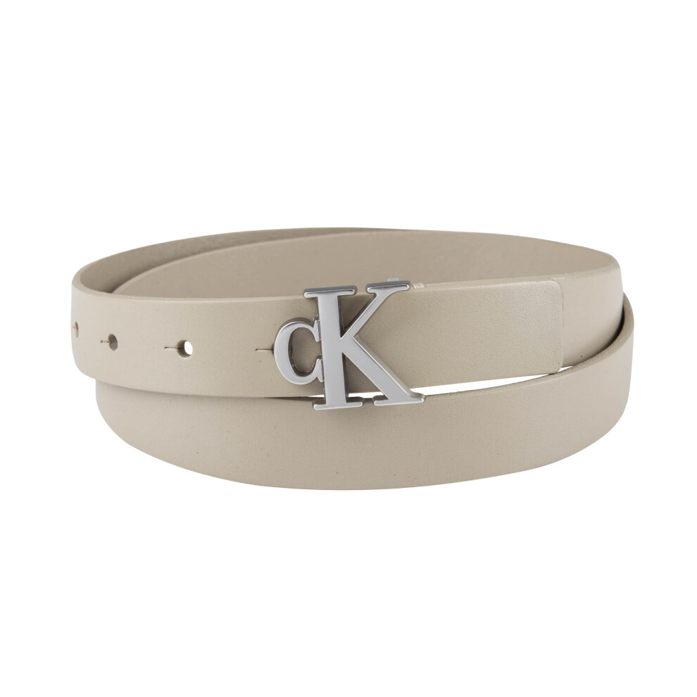 Calvin Klein Men's CK Monogram Buckle Belt  Taupe Logo Plaque  Large