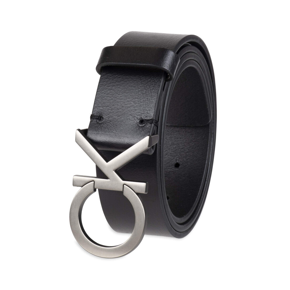 Calvin Klein Men's Casual CK Monogram Cut Out Buckle Belt  Deep Black