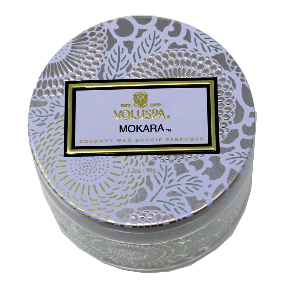 Voluspa Mokara Candle | Petite Embossed Glass Jar | 3.2 Oz. | 25 Hour