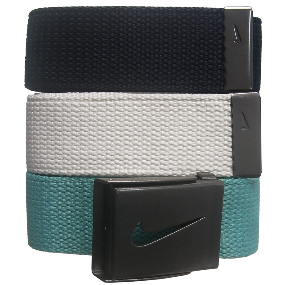 Nike Golf Men's 3-in-1 Web Belts  White/Teal/Navy (One Size Fits Most)