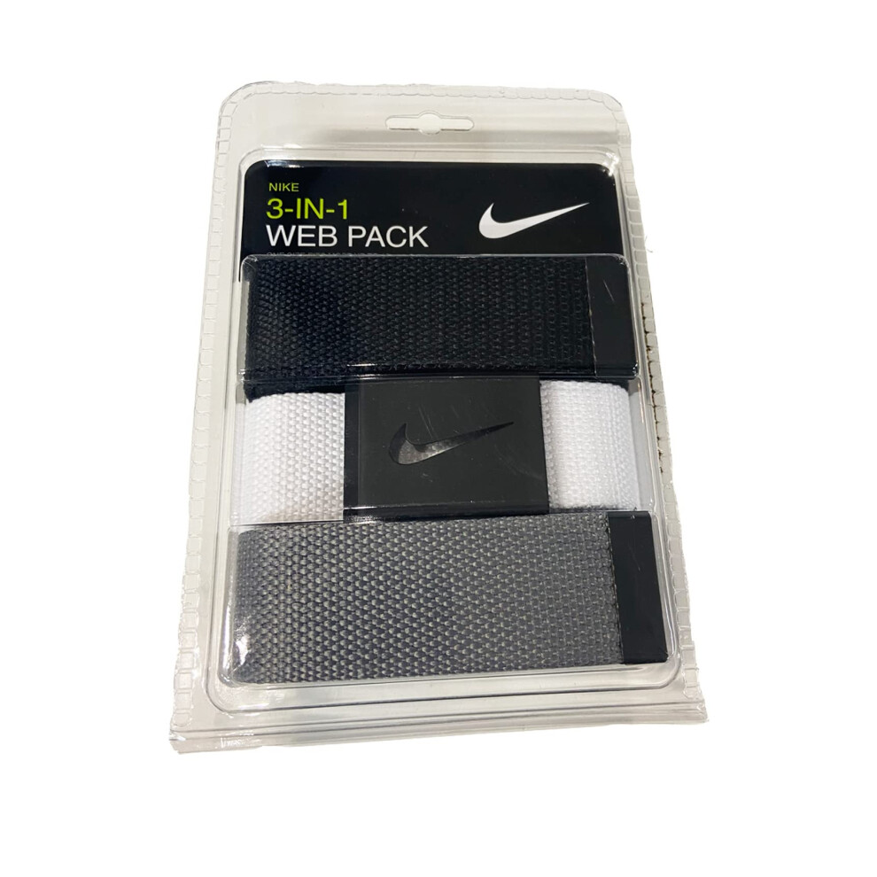 Nike Men's 3 Pack Web Belt  Matte Black Hardware  Black/White/Grey  On