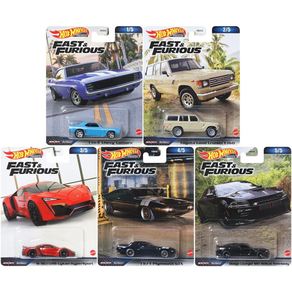 Hot Wheels 2023 Fast & Furious Premium Diecast Car Complete Set of 5 V