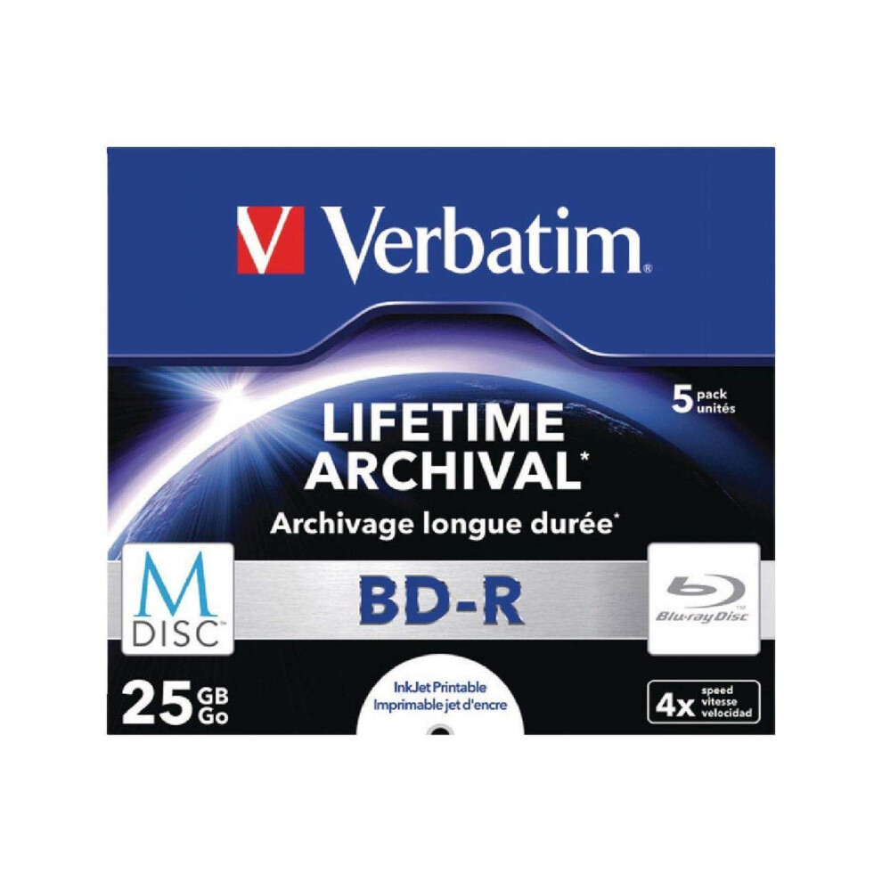 Verbatim 43823 25GB 4X M-Disc BD-R - 5 Pack Jewel Case