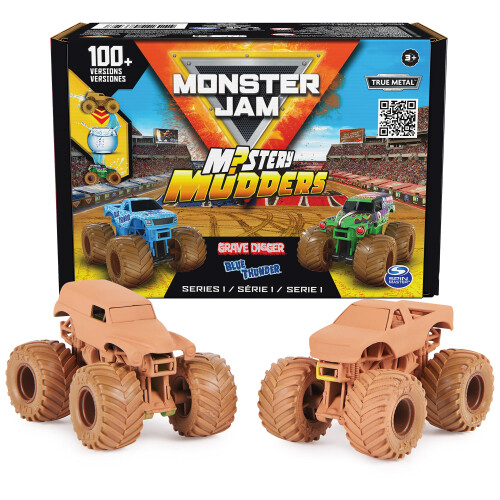 Monster Jam Monster Jam Mystery Mudders 2-Pack Monster Trucks, 1:64 Grave Digger und Blue Thunder