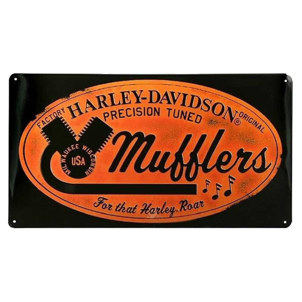 Harley-Davidson Mufflers Roar Embossed Tin Sign  Rectangle 16 x 9 inch