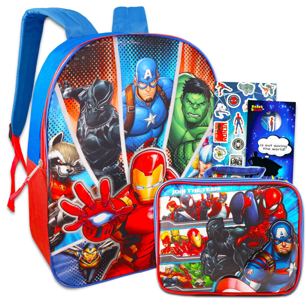 Marvel Avengers Backpack and Lunch Box Set for Kids - Bundle with Supe