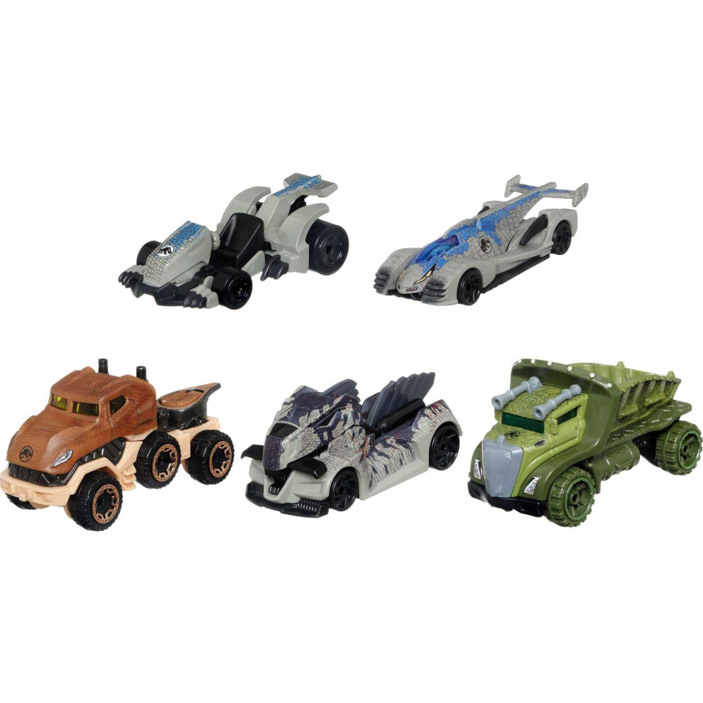 Hot Wheels Jurassic World Dominion Toy Character Cars 5-Pack in 1:64 S