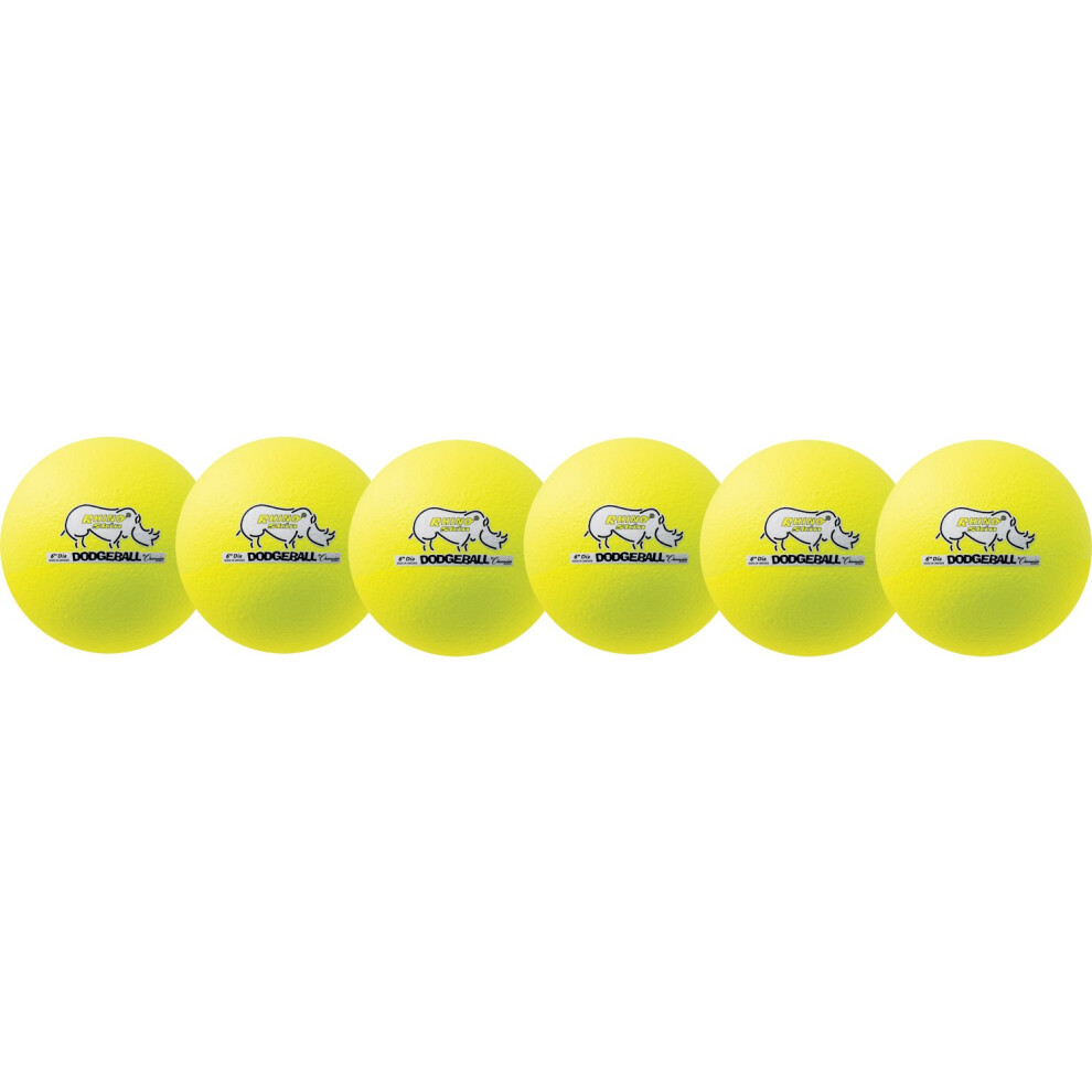 Champion Sports Rhino Skin Dodgeball (Set of 6  Neon Yellow  6"")