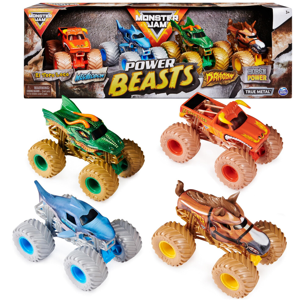 Monster Jam  Power Beasts 4-Pack Monster Trucks (El Toro Loco  Megalod