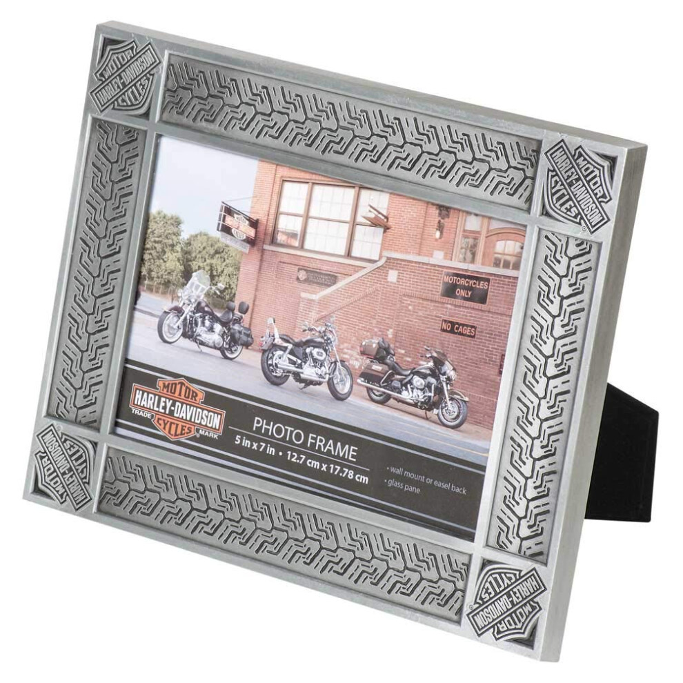 Harley-Davidson Tire Tread Tin Plated Picture Frame -Holds 5 x 7 Photo