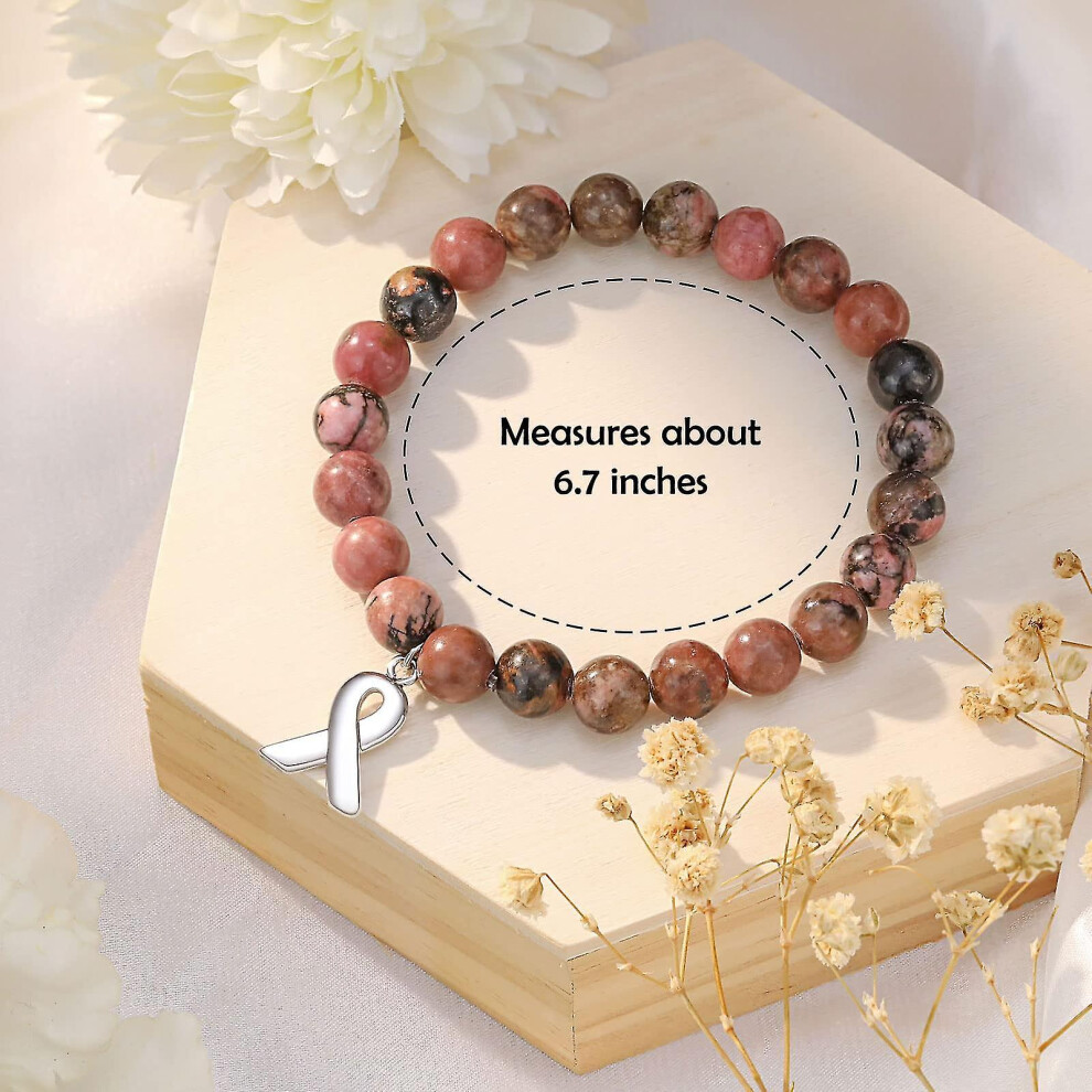 (C) Breast Cancer Gifts Inspirational Bracelets For Women Girls Red Stone Bracelet Bow Ribbon