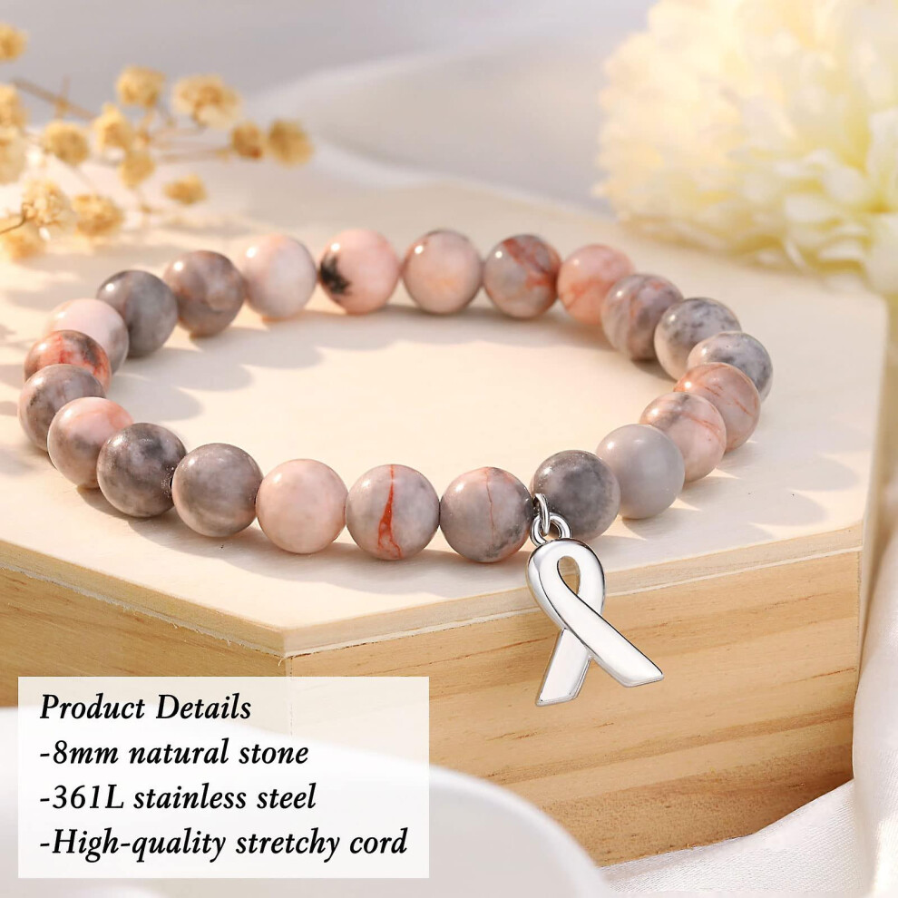 (B) Breast Cancer Gifts Inspirational Bracelets For Women Girls Red Stone Bracelet Bow Ribbon