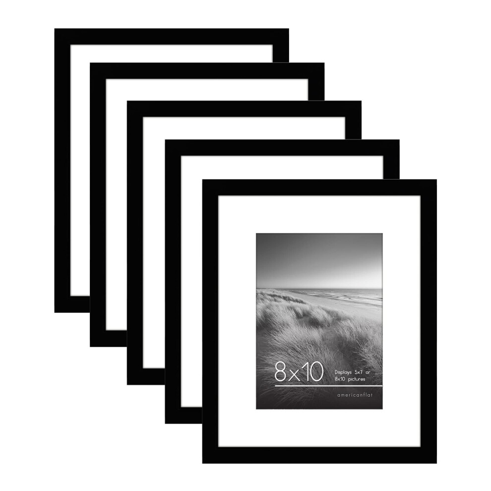 Americanflat 8X10 Picture Frame Set Of 5 In - Use As 5X7 Picture Black