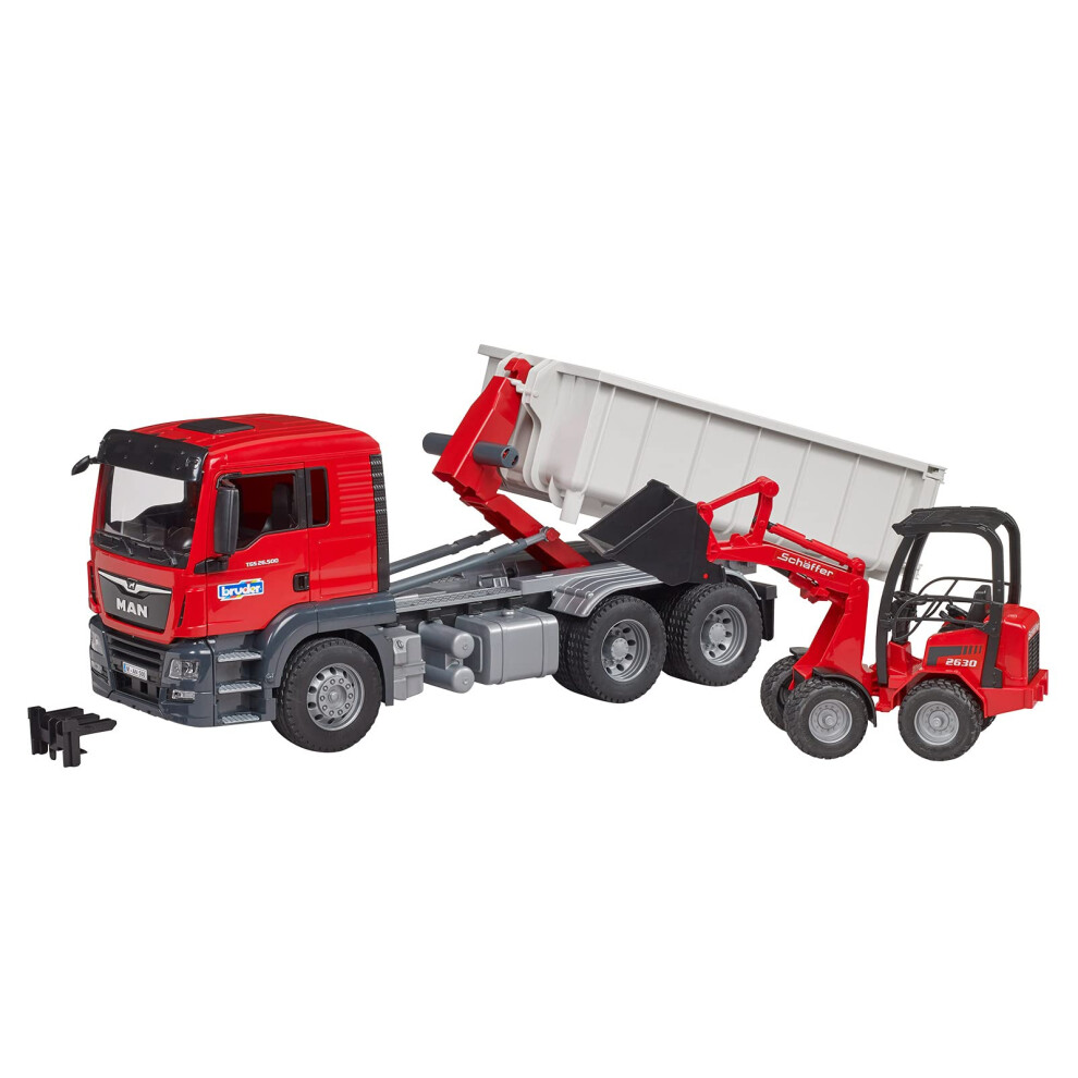 Bruder 03767 Man TGS Truck with Roll Off Container and Schffer Compact