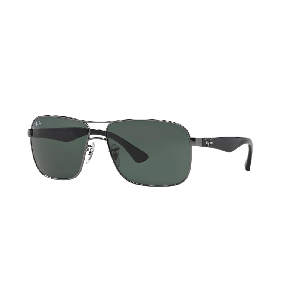 Ray-Ban Men's RB3516 Metal Square Sunglasses  Gunmetal/Green  59 mm