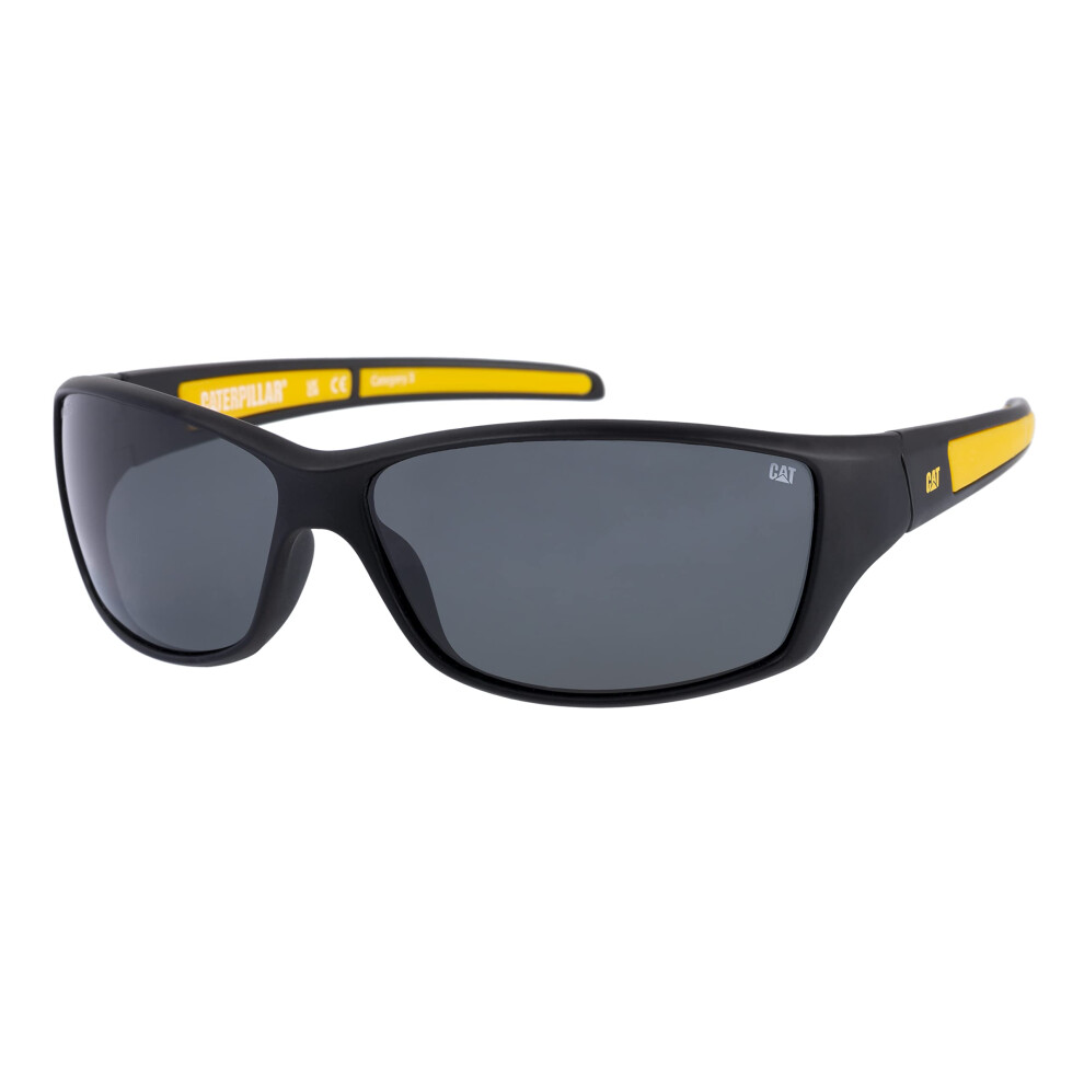 Caterpillar Men's 8016 Polarized Wrap Sunglasses  Matte Black/Yellow