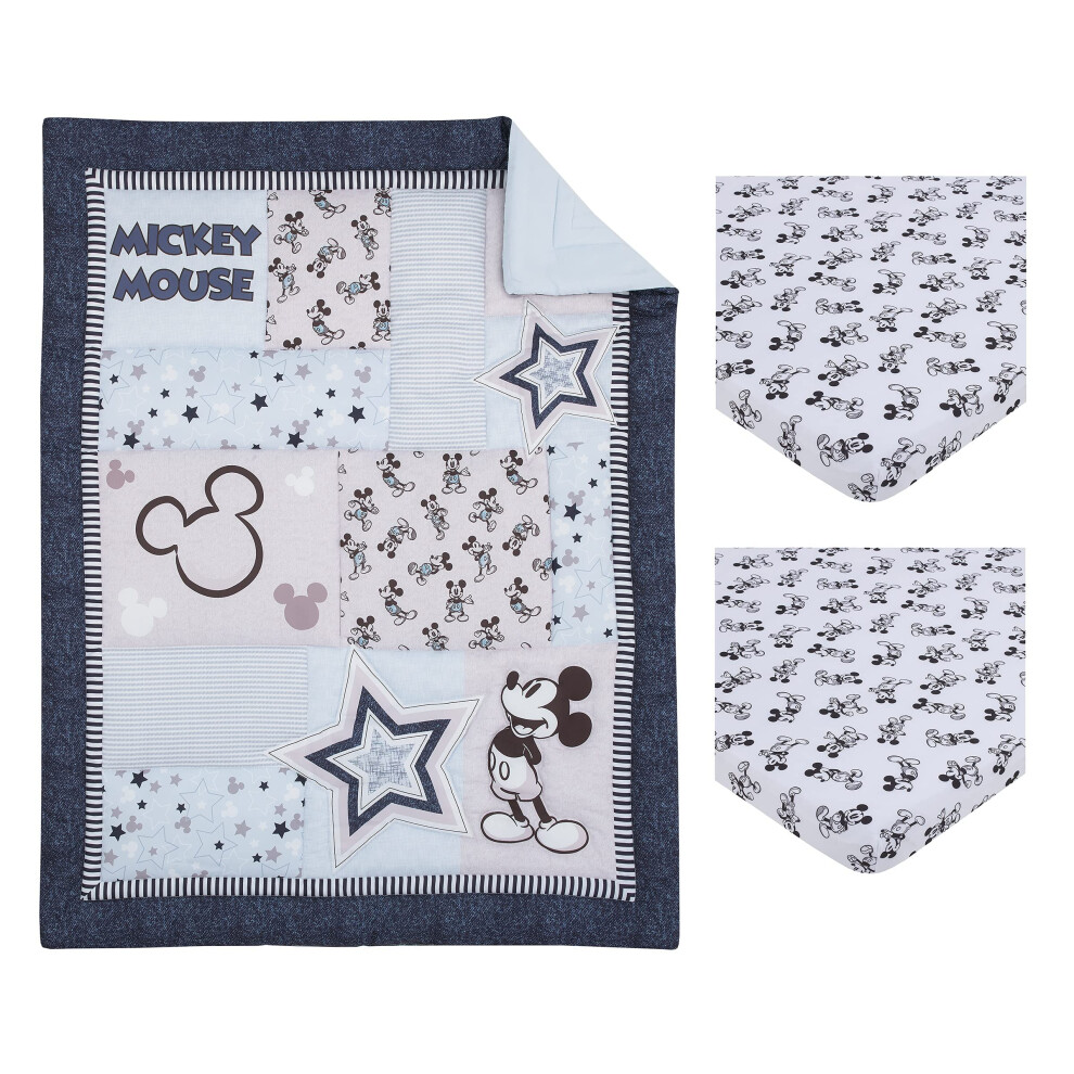 Disney Mickey Mouse Timeless Mickey Gray  White  & Blue Stars & Icons