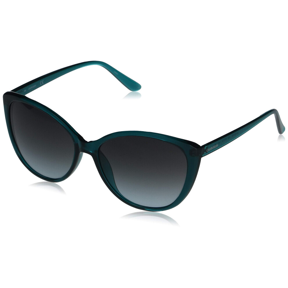 Calvin Klein Women's CK19534S Cat-Eye Sunglasses  Crystal Teal/Grey  5