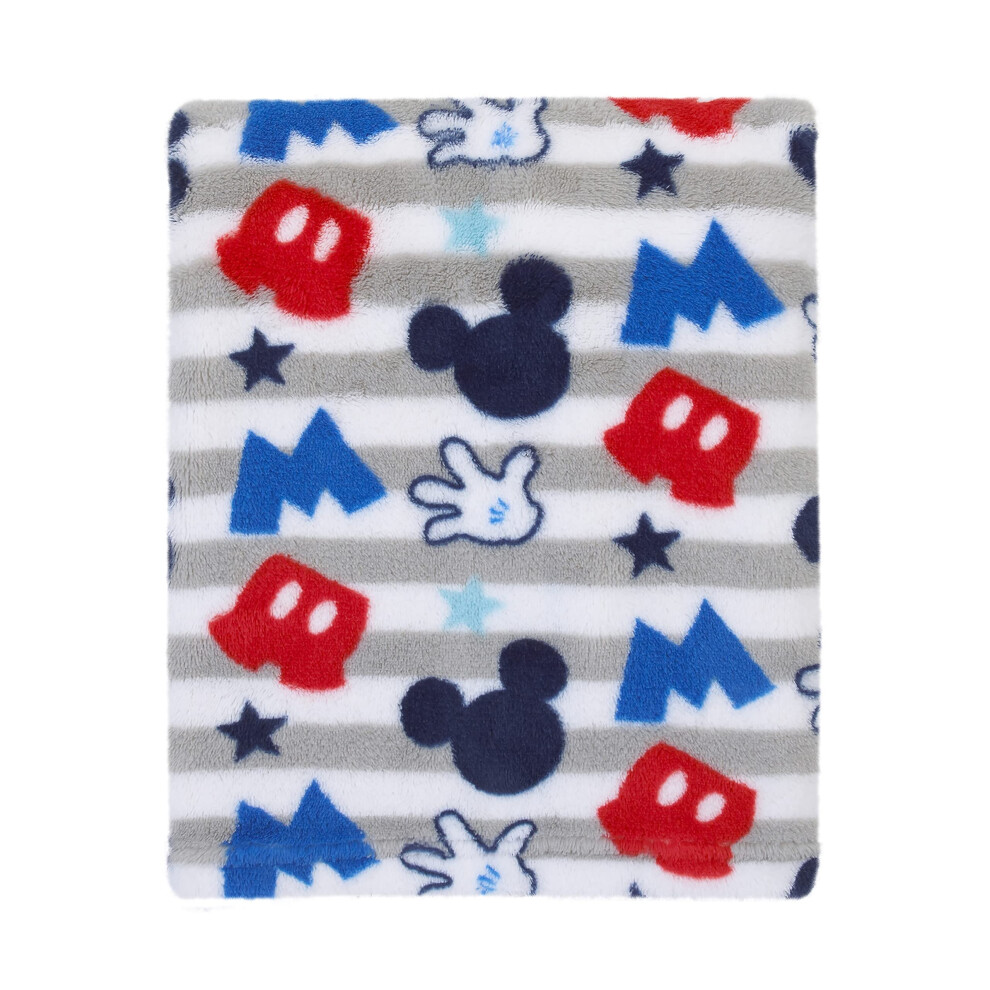 Disney Mickey Mouse Plush Grey  Red  Blue Baby Blanket