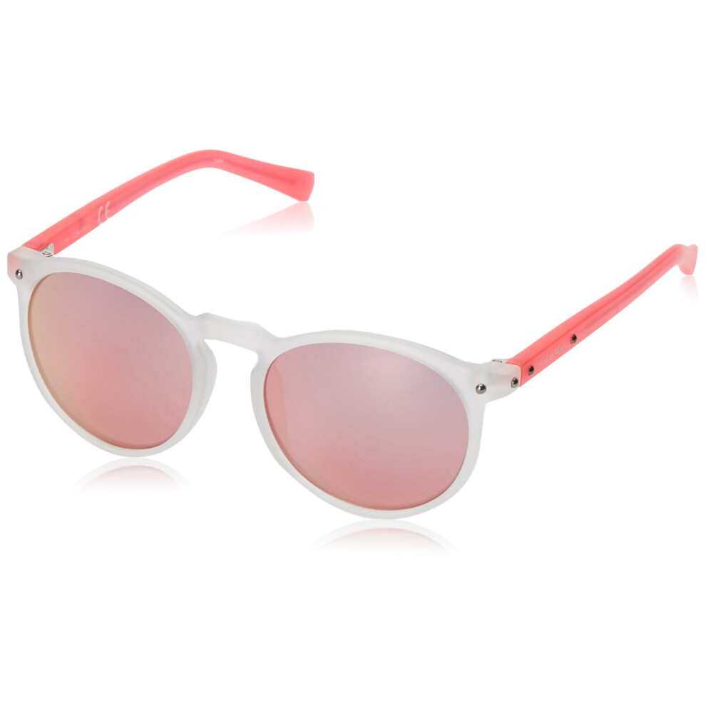 Calvin Klein R740S Round Sunglasses  Matte Crystal Clear/Neon Pink  51