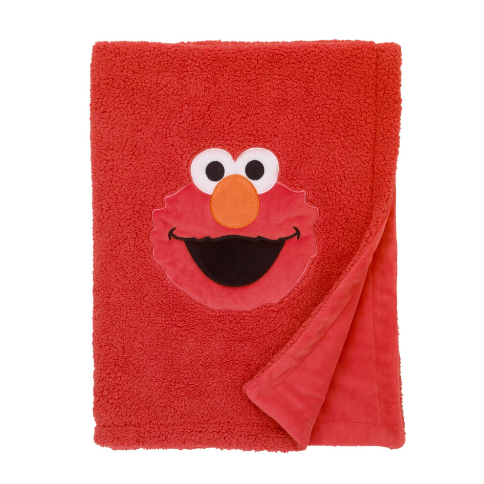 SESAME STREET Elmo Red Soft Plush Sherpa Toddler Blanket with Applique