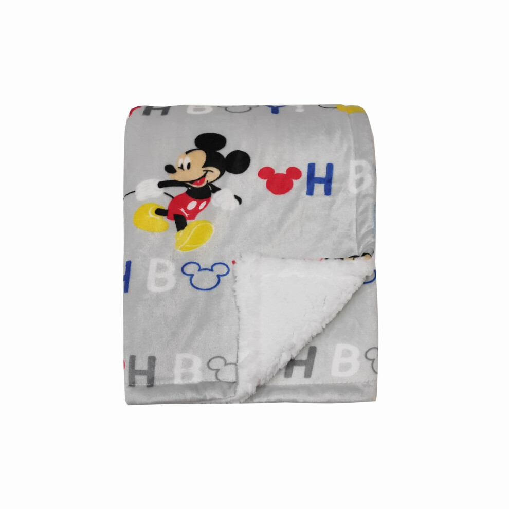 Disney Cudlie Baby Boy Mickey Mouse MNK/Sherpa Blanket with Oh Boy Pri