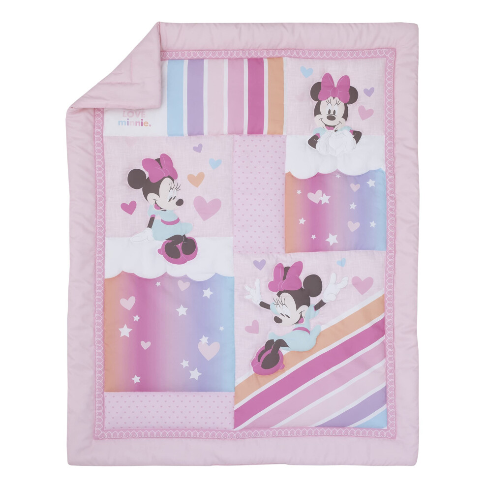 Disney Minnie Mouse Be Happy Pink  Lavender  Aqua & Orange 3Piece Crib