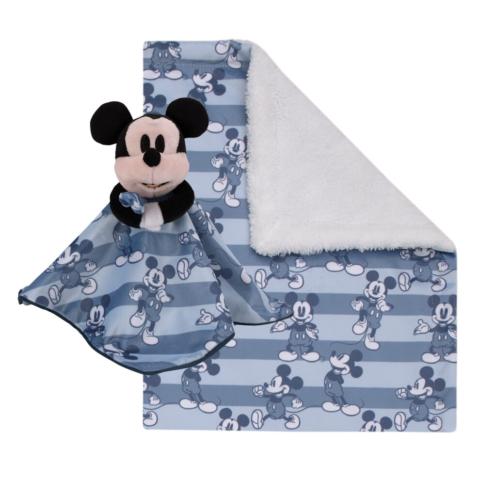 Disney Mickey Mouse Blue and Navy Striped Super Soft Sherpa Baby Blank