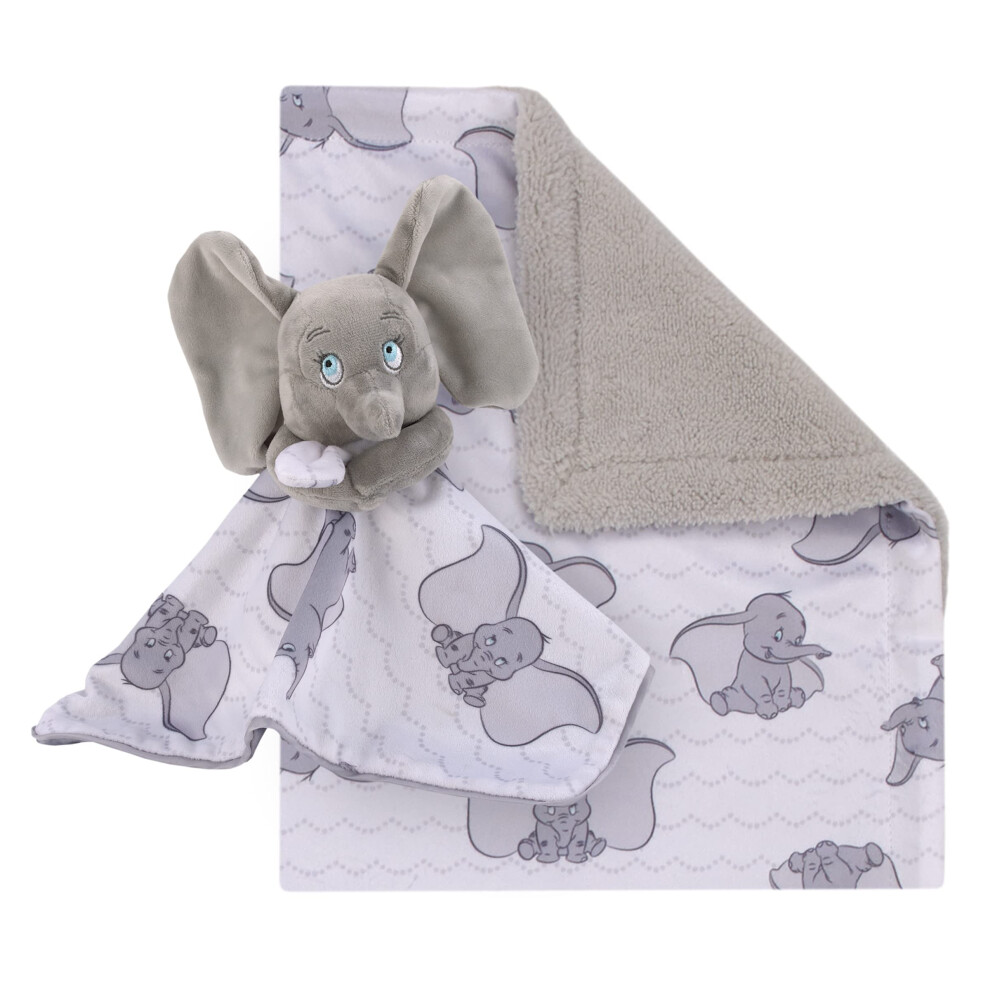 Disney Dumbo Gray and White Super Soft Sherpa Baby Blanket and Securit