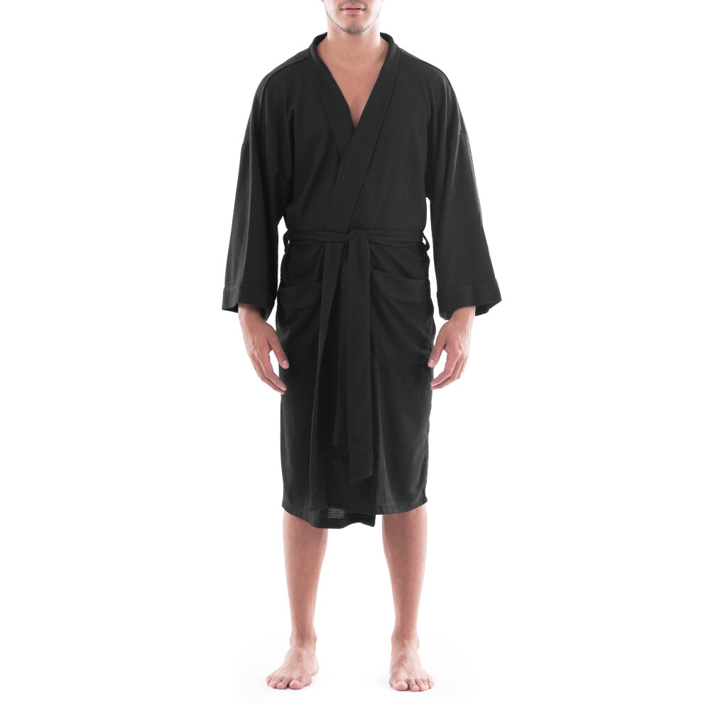 Fruit of the Loom Men's Waffle Kimono Robe  Black  2X-3X