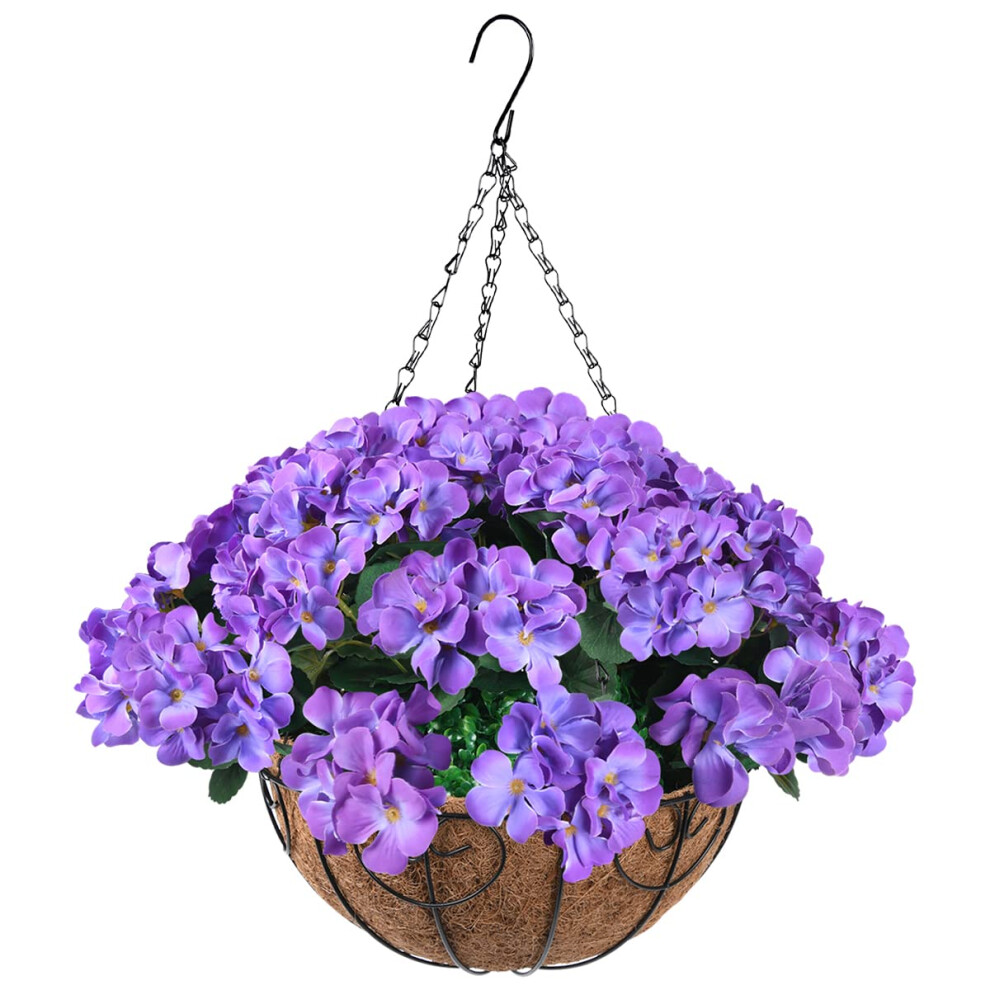 ZFProcess Artificial Flowers Hanging Basket with Begonia Silk Flowers for Outdoor/Indoor Artificial Geranium Flowers in 12'' Basket for Patio La