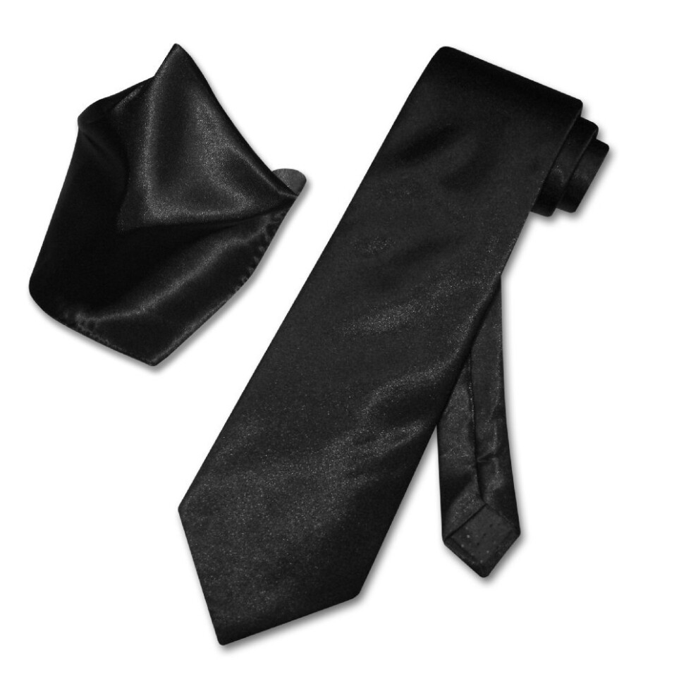 Antonio Ricci Solid BLACK Color NeckTie & Handkerchief Men's Neck Tie