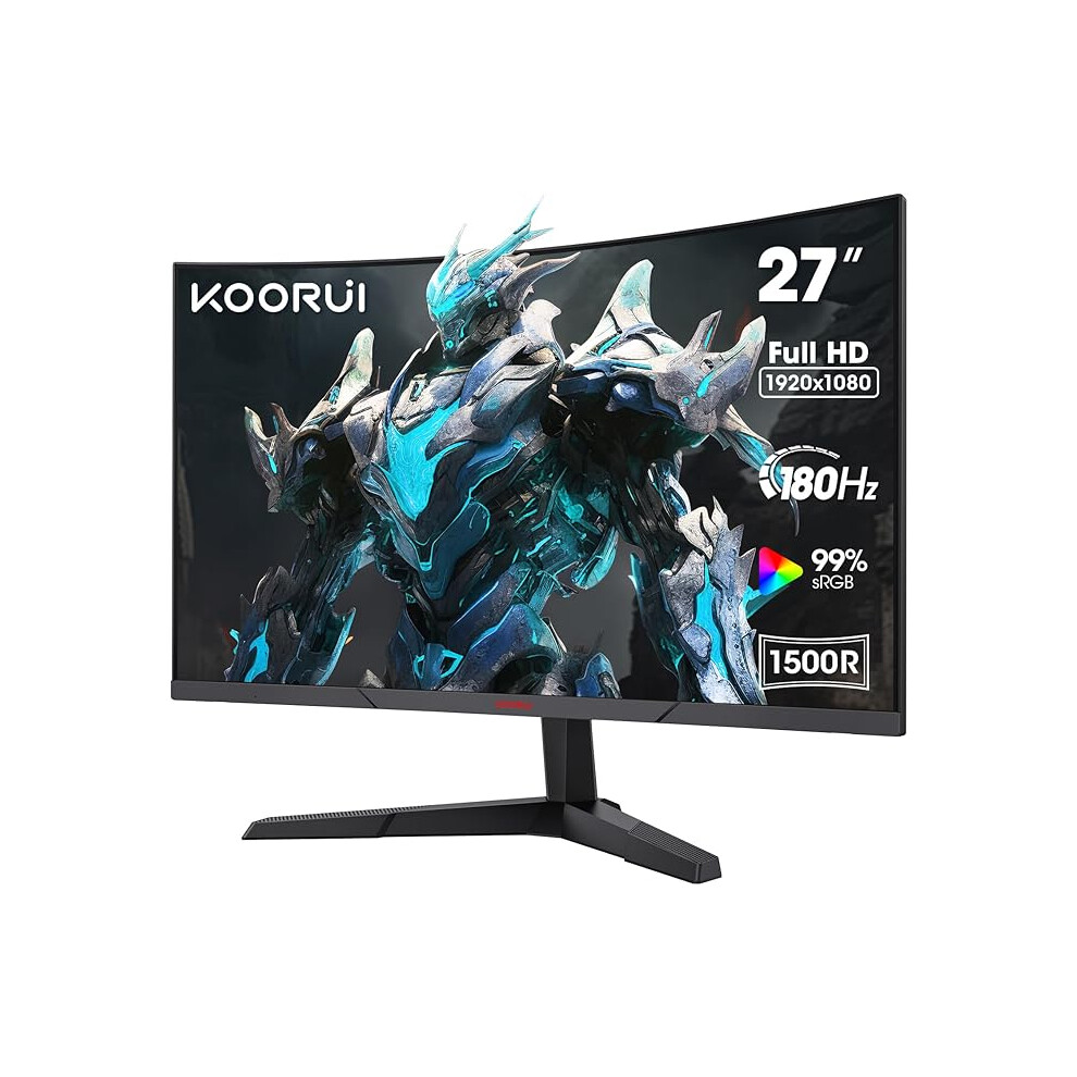 New Koorui Inch Gaming Monitor, Fhd 1080P Curved Monitor 180Hz Va 1Ms 1500R Pc Monitors With Adaptive Sync, Hdmi X2 /Dp, Vesa Compatible Size 27