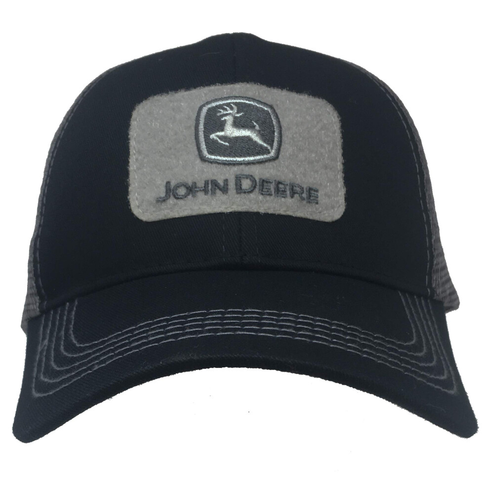 John Deere Silver Patch Mesh Back Trucker Cap-Black/Gray