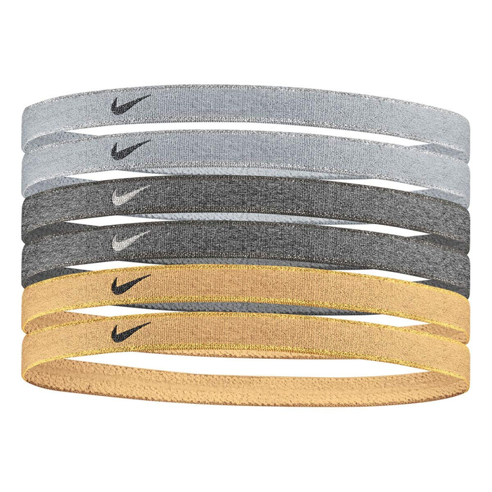 Nike Swoosh Sport Metallic 6-Pack Headbands - Wolf Grey/Black -Unisex