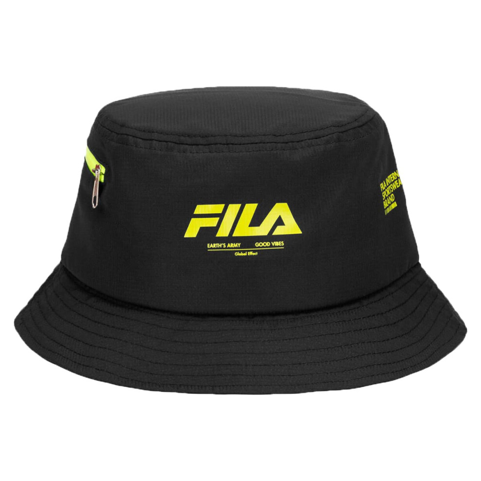 Fila Unisex Nylon Ripstop Side Zipper Pocket Bucket Hat (Black)