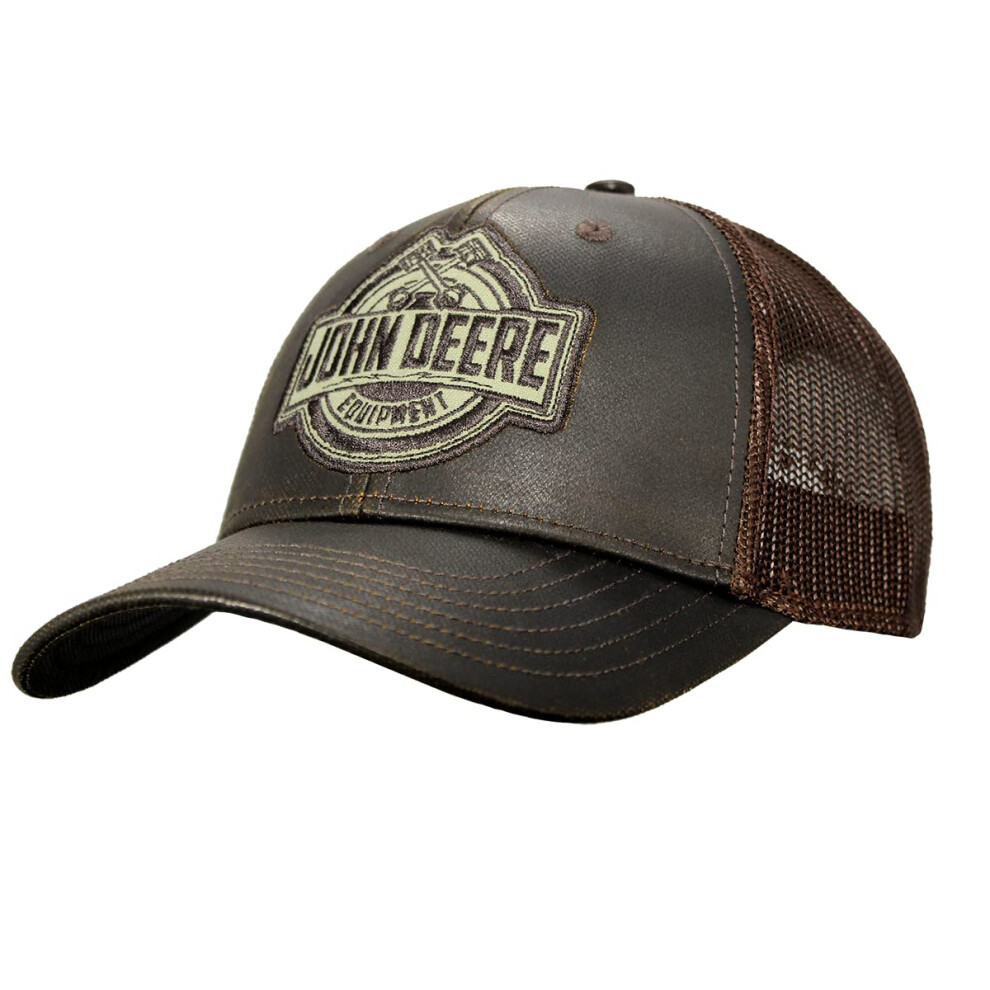 John Deere Oilskin Trucker Hat Mesh Baseball Cap-Brown-Os